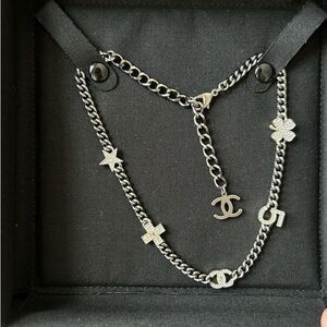 Sold - Chanel Lucky Charm Short Necklace in Shiny Ruthenium, Crystals